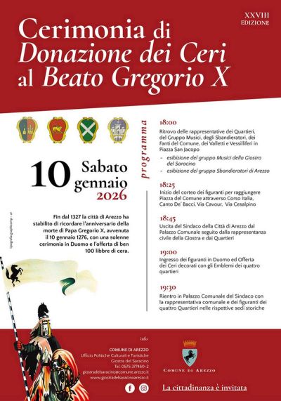 Sabato 10 gennaio si apre l’anno giostresco 2026 con la cerimonia di Offerta dei Ceri