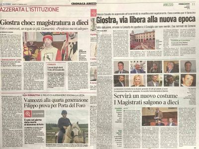 Rassegna stampa 9 febbraio: Nuova Magistratura della Giostra