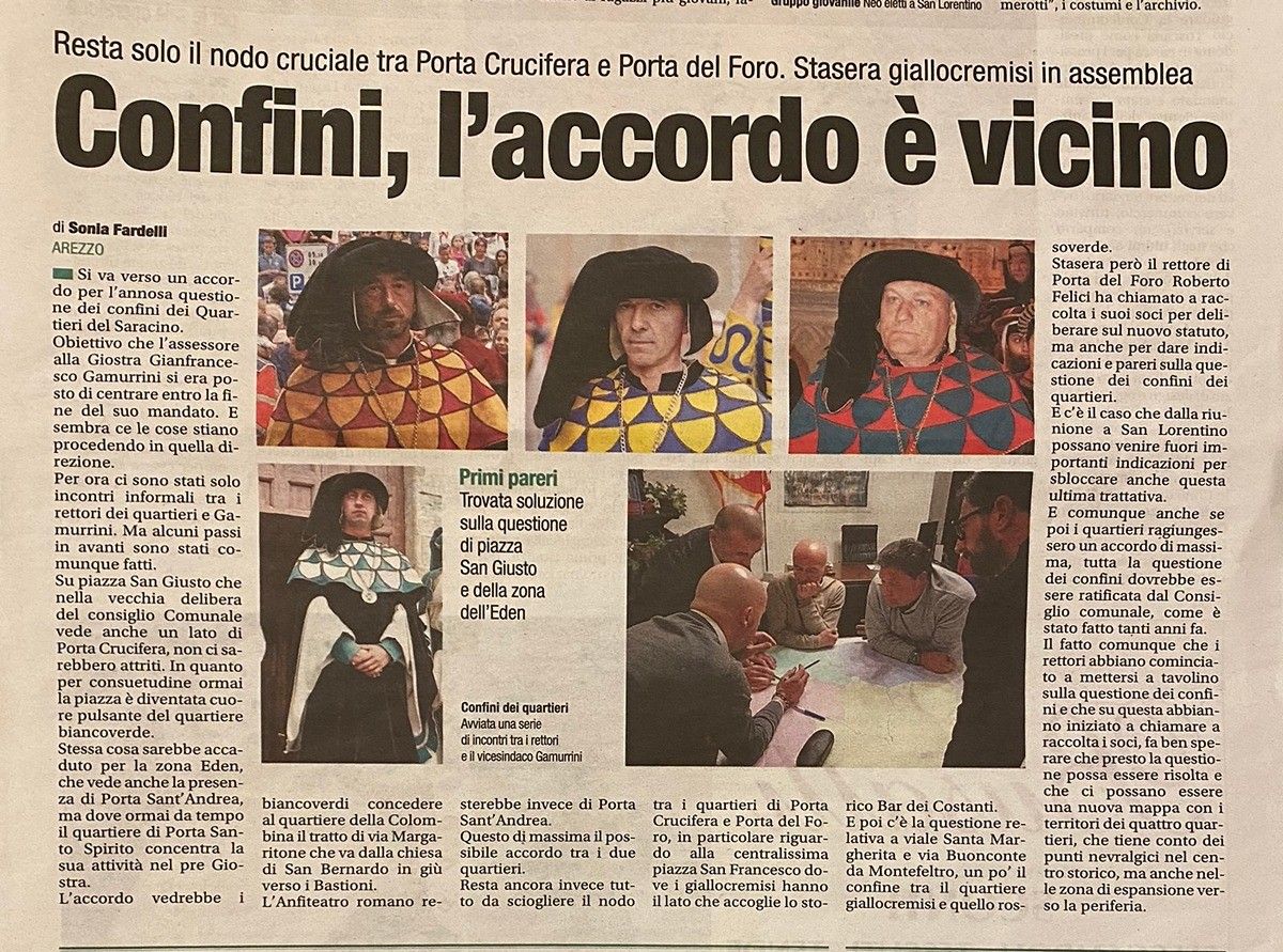 Corriere di Arezzo: Confini accordo vicino
